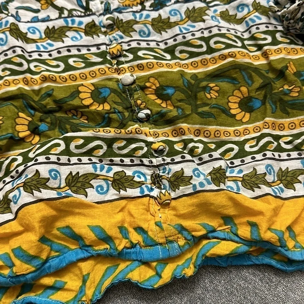 Cynthia Rowley Hippie Boho Top Green/Blue/Yellow Floral Shirt Size Small - Picture 3 of 6